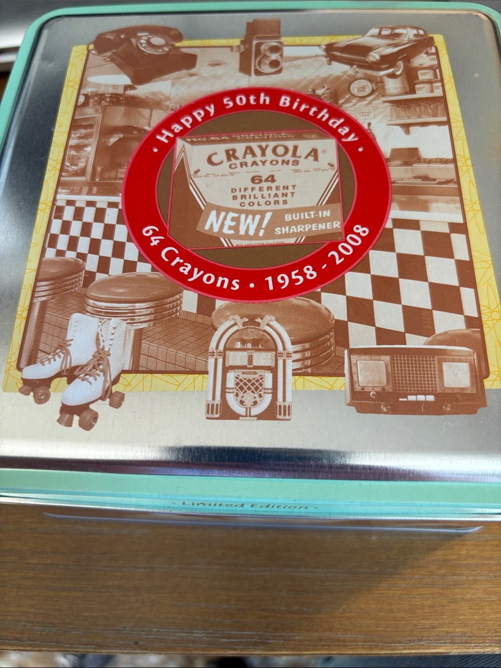 Crayola 50th Birthday Collector Tin - Teal and Red